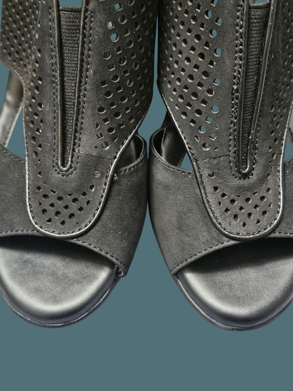 Earth Dalia Black Nubuck Peep Toe Wedge Heel Slingback Comfy Sandals Women 8B - Picture 8 of 13